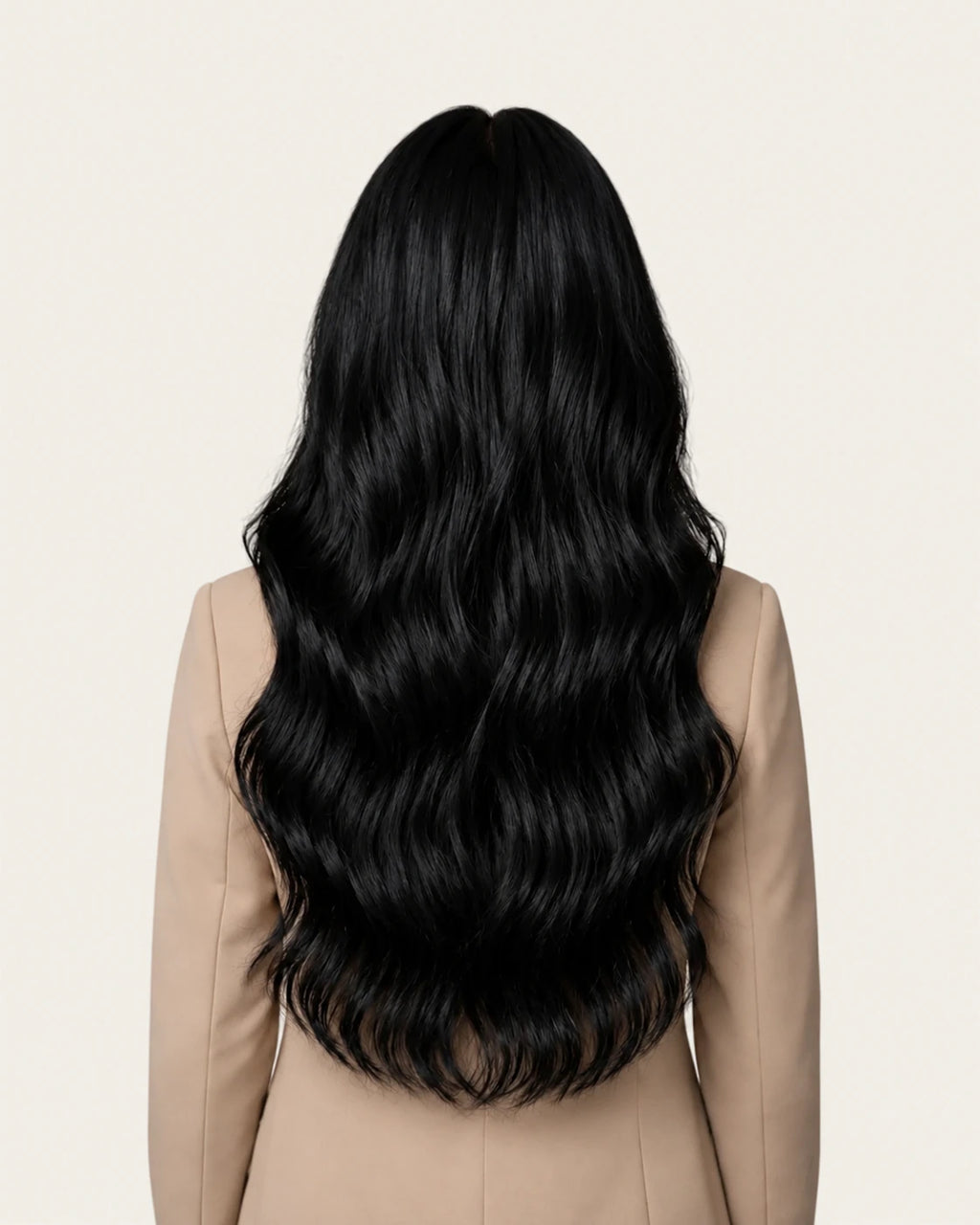 Dani Steel Obsidian Ultra Thin Weft hair extensions — rear view — Natural Wave product