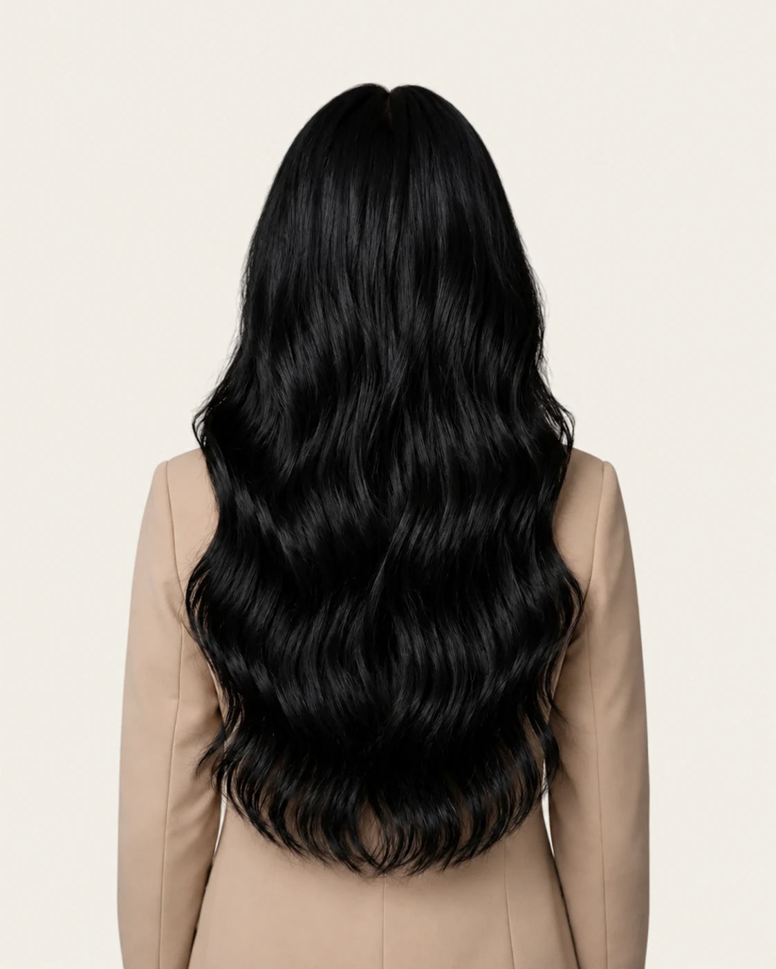 Dani Steel Obsidian Ultra Thin Weft hair extensions — rear view — Natural Wave product