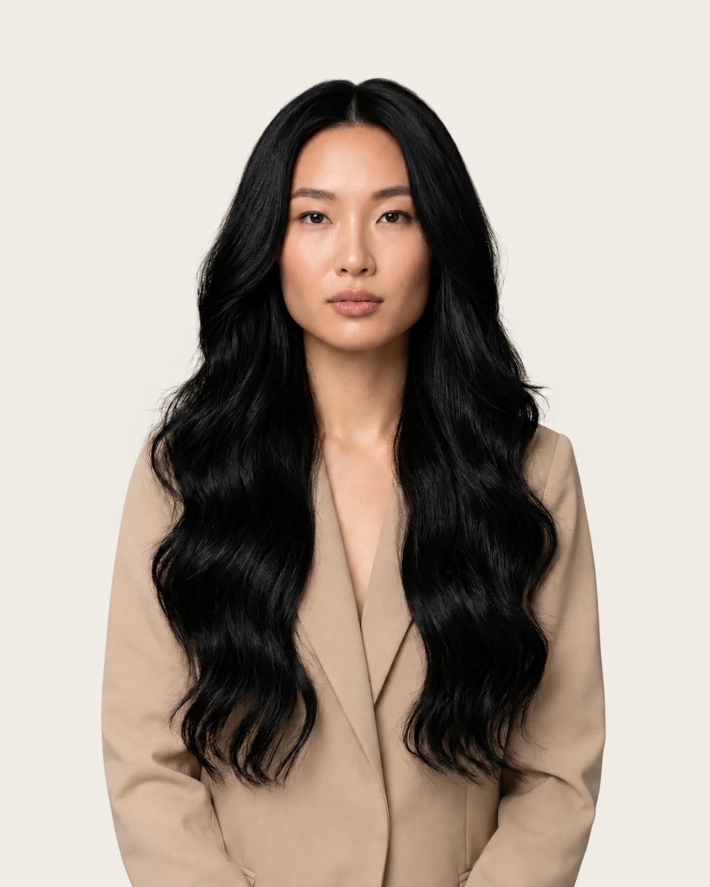Dani Steel Obsidian Ultra Thin Weft hair extensions — front view — Natural Wave product