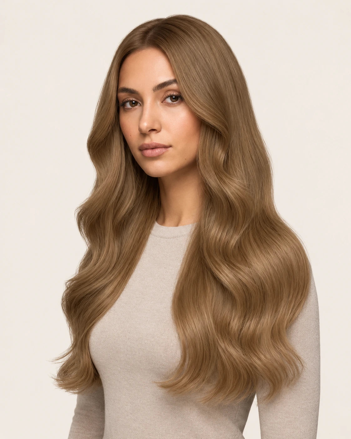 Dani Steel Rustic Vanilla Butterfly Weft hair extensions — front view — Natural Wave product