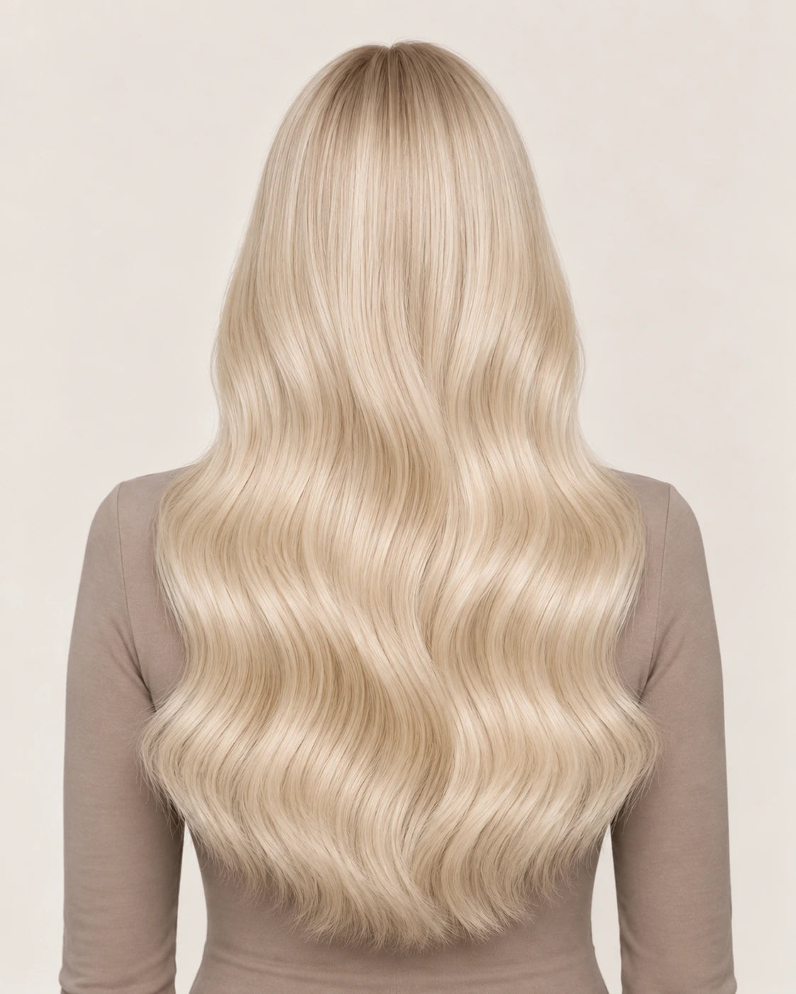 Dani Steel White Pearl Ultra Thin Weft hair extensions — rear view — Natural Wave product