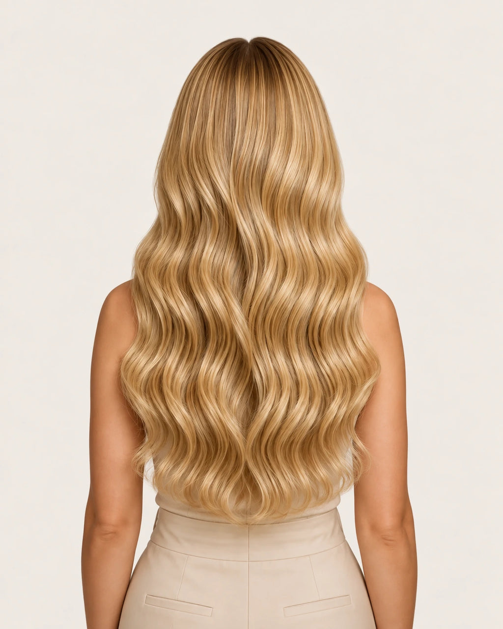 Dani Steel Honey Vanilla Balayage Butterfly Weft hair extensions — rear view — Straight product