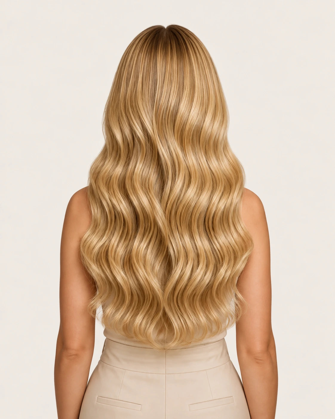 Dani Steel Honey Vanilla Balayage Ultra Thin Weft hair extensions — rear view — Straight product