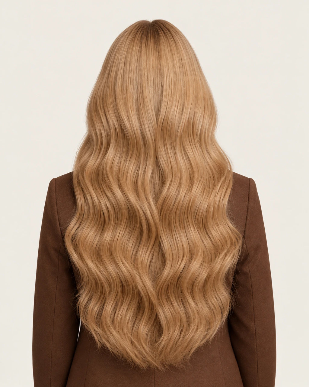 Dani Steel Warm Champagne Butterfly Weft hair extensions — rear view — Natural Wave product
