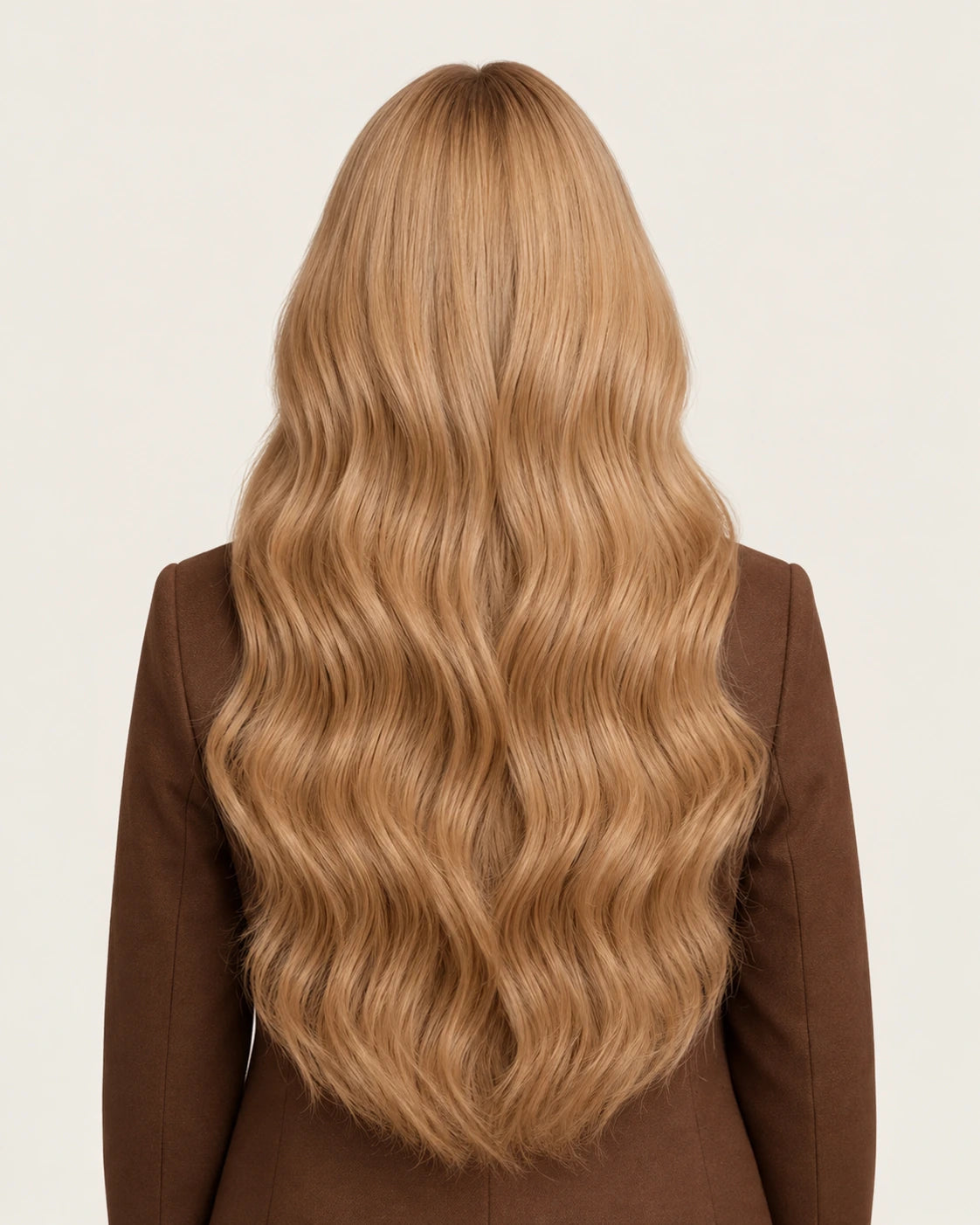 Dani Steel Warm Champagne Ultra Thin Weft hair extensions — rear view — Straight product