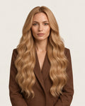 Dani Steel Warm Champagne Ultra Thin Weft hair extensions — front view — Straight product