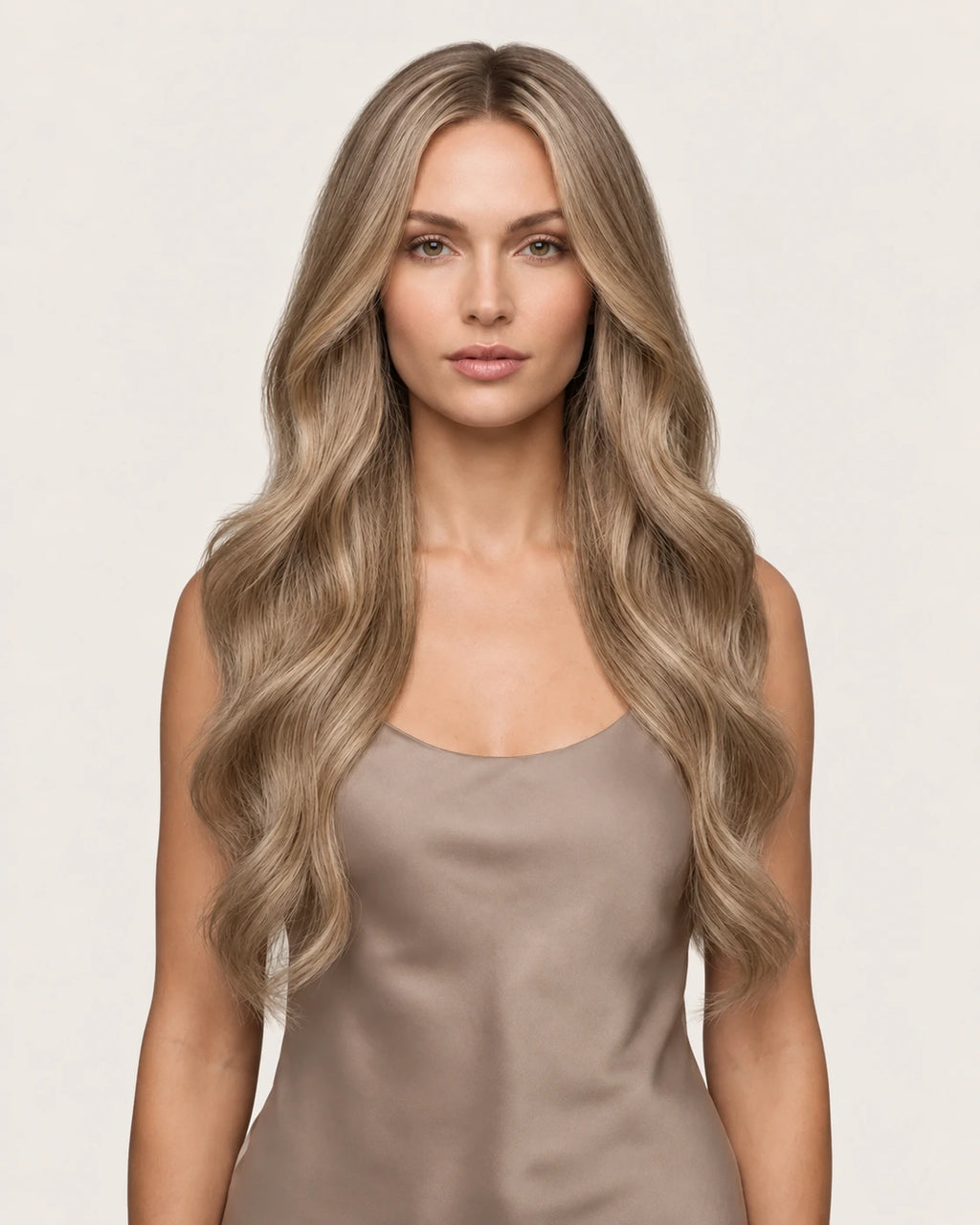 Dani Steel Sandy Balayage Ultra Thin Weft hair extensions — front view — Straight product