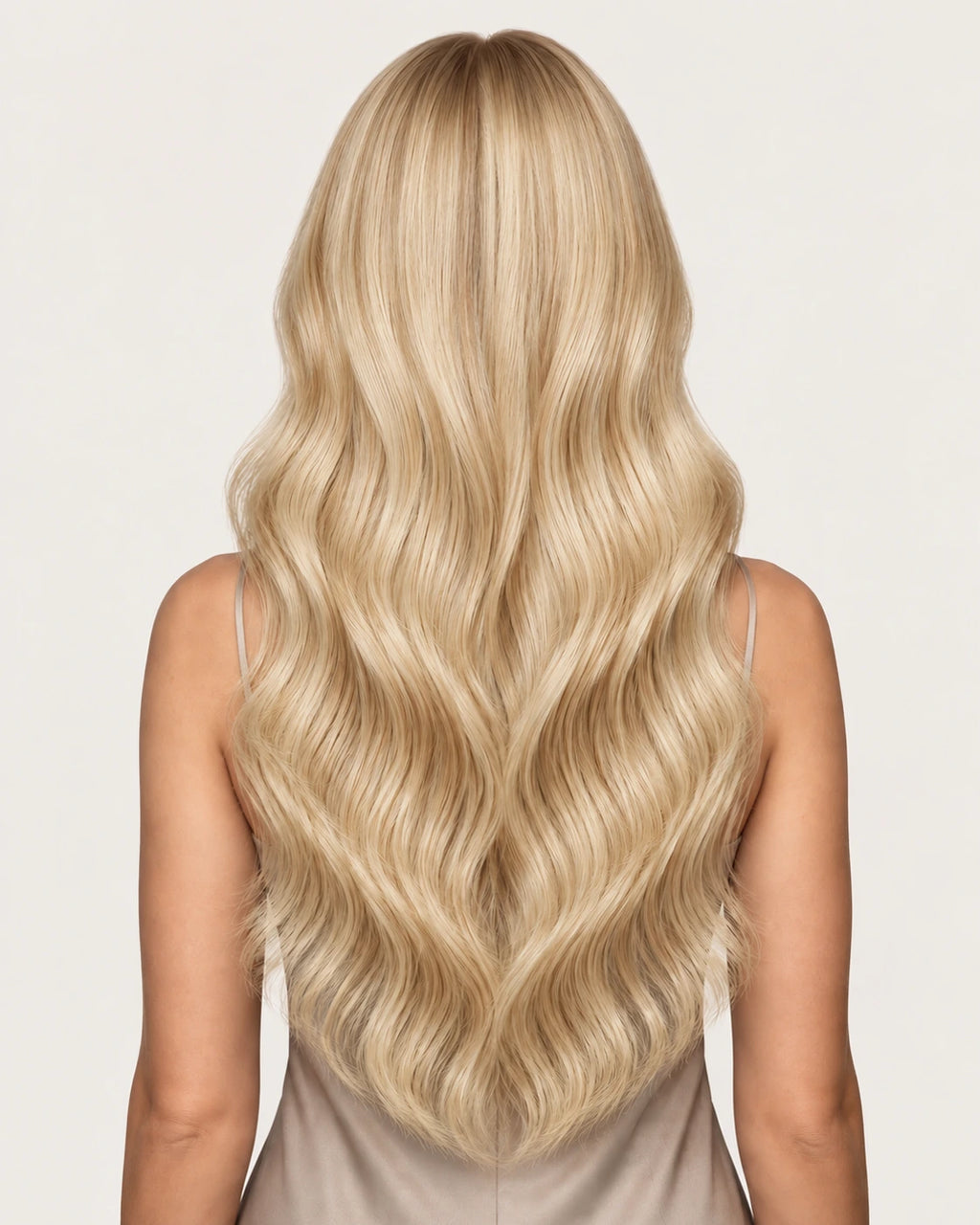 Dani Steel Golden Hour Balayage Ultra Thin Weft hair extensions — rear view — Natural Wave product
