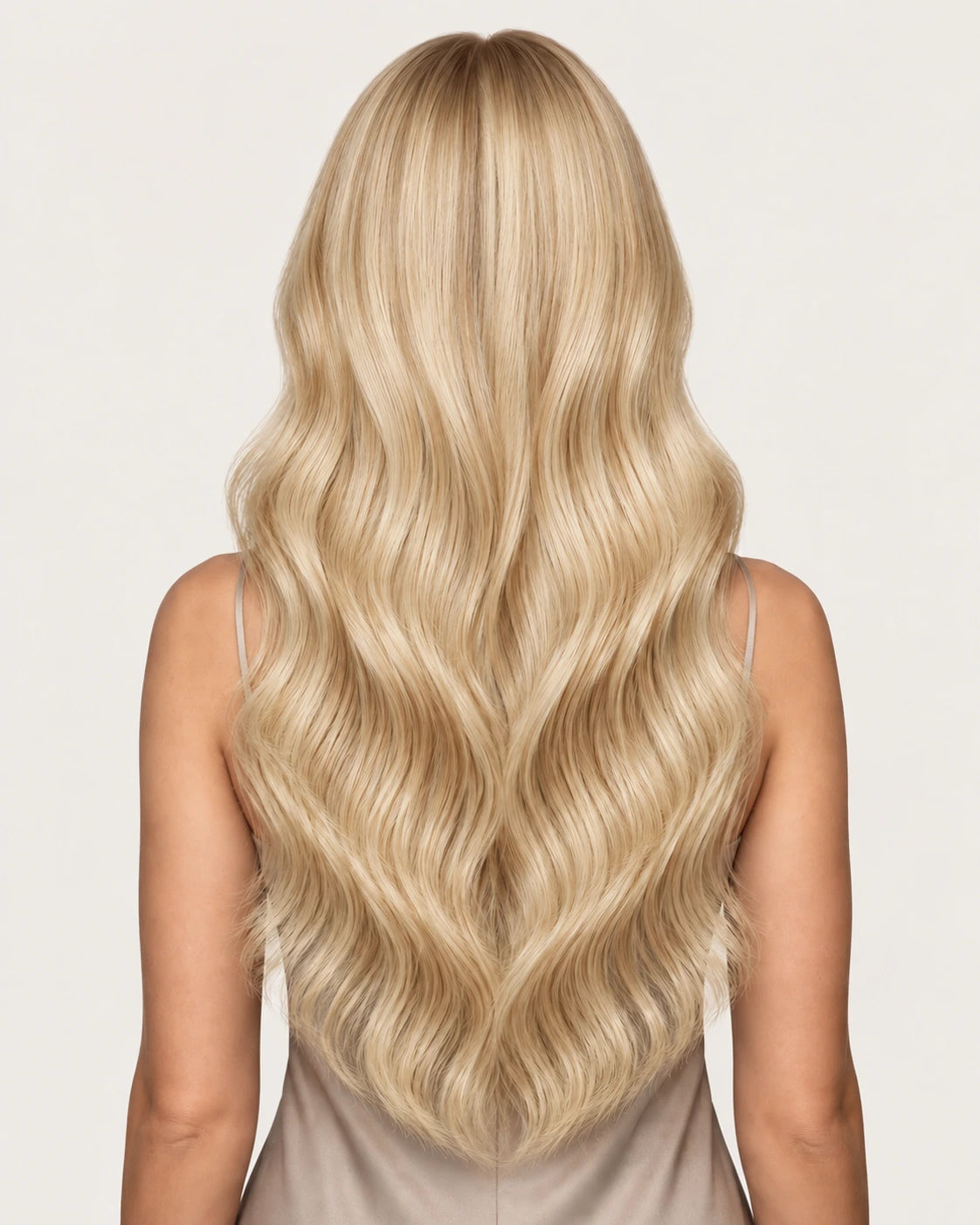 Dani Steel Golden Hour Balayage Ultra Thin Weft hair extensions — rear view — Natural Wave product