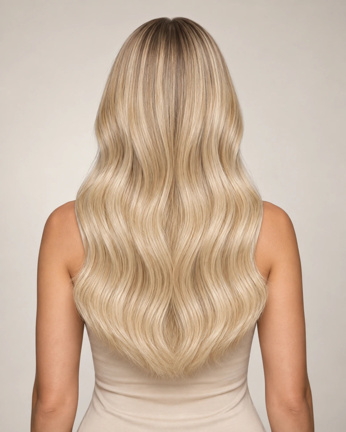 Dani Steel Ice Cream Balayage Butterfly Weft hair extensions — rear view — Straight product
