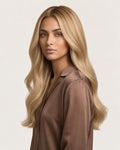 Dani Steel Crystal Gold Balayage Ultra Thin Weft hair extensions — front view — Straight product