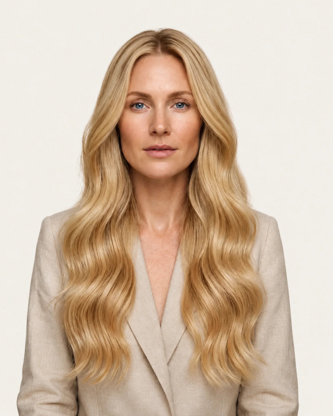 Dani Steel Ibiza Sand Butterfly Weft hair extensions — front view — Natural Wave product