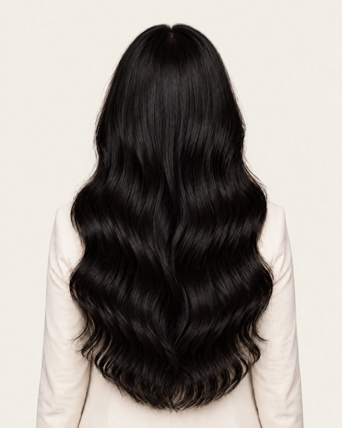 Dani Steel Midnight Ultra Thin Weft hair extensions — rear view — Natural Wave product