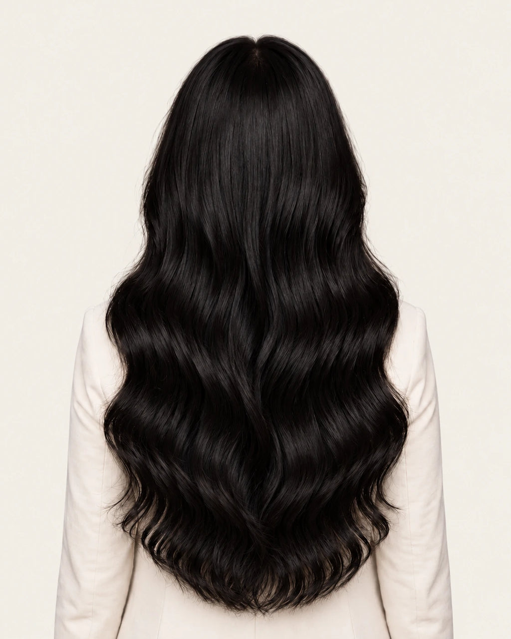 Dani Steel Midnight Ultra Thin Weft hair extensions — rear view — Straight product