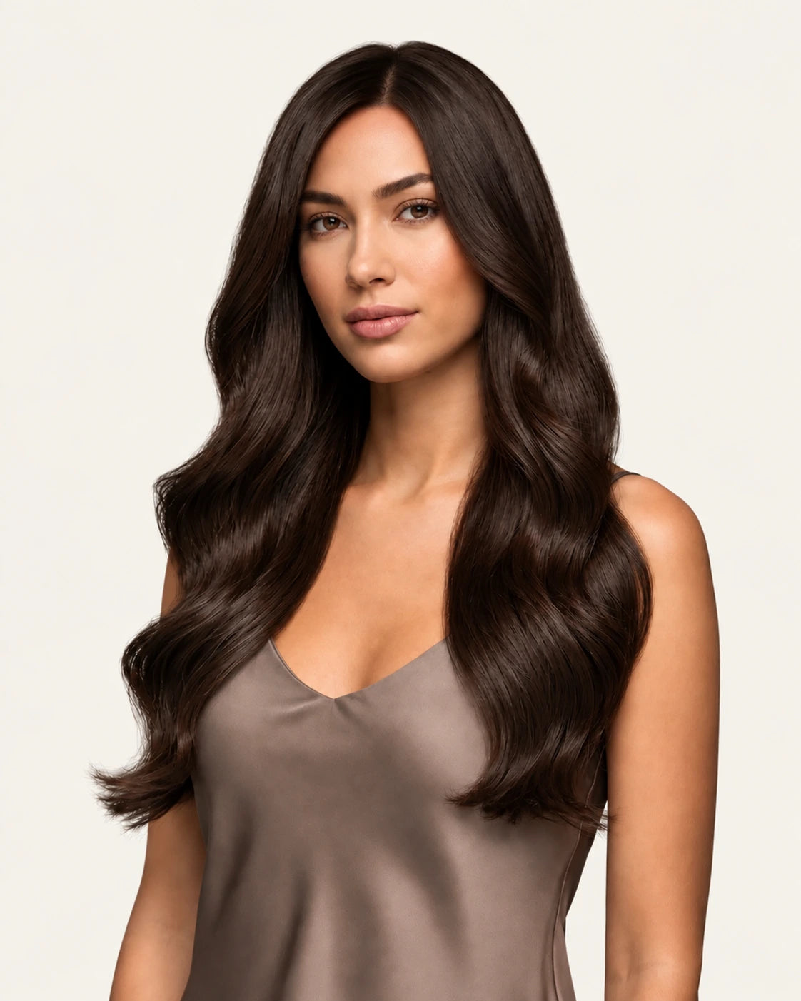 Dani Steel Dark Espresso Ultra Thin Weft hair extensions — front view — Straight product
