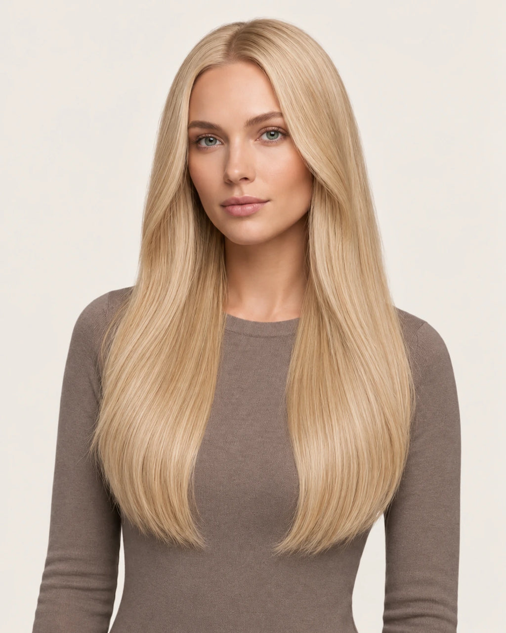 Dani Steel Vanilla Cream Ultra Thin Weft hair extensions — front view — Natural Wave product