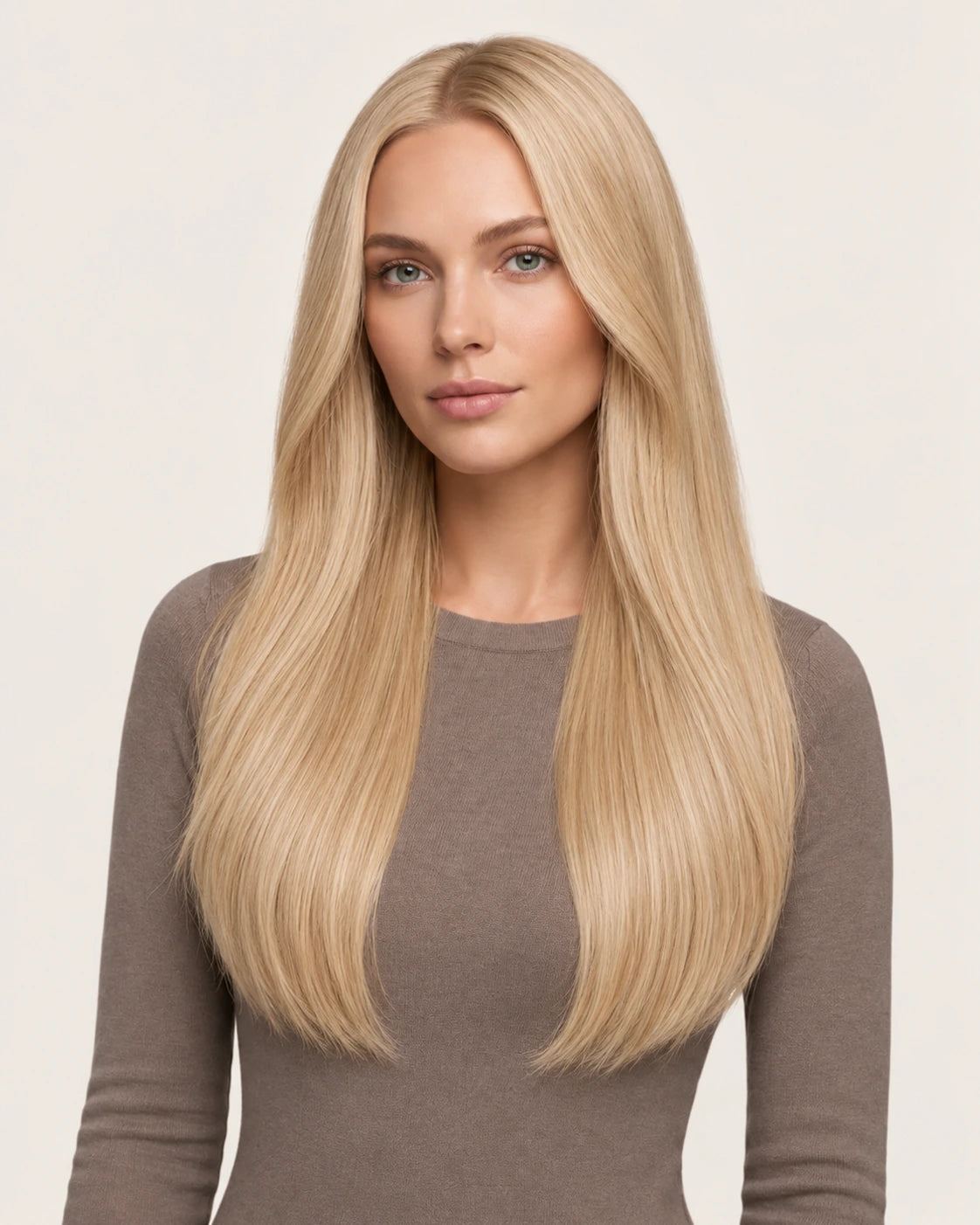 Dani Steel Vanilla Cream Butterfly Weft hair extensions — front view — Straight product