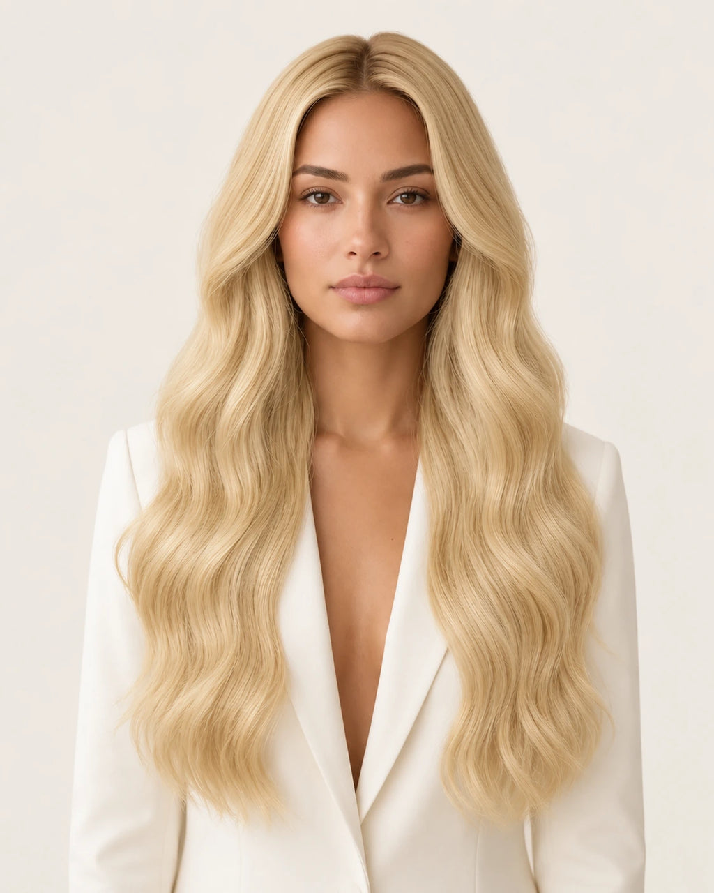 Dani Steel Buttercream Ultra Thin Weft hair extensions — front view — Straight product