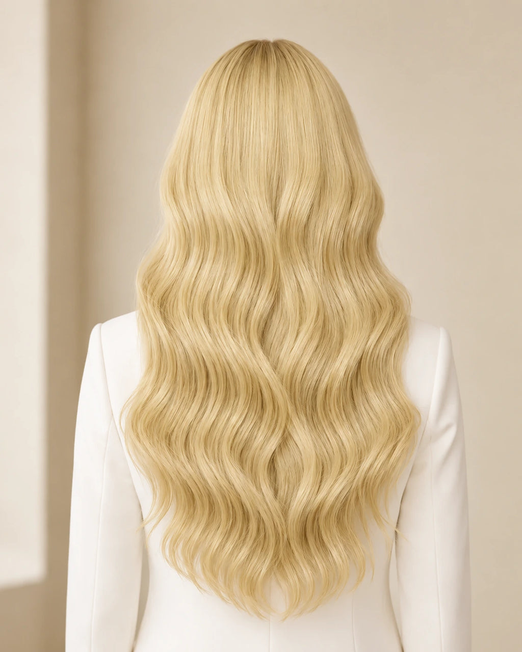 Dani Steel Buttercream Butterfly Weft hair extensions — rear view — Natural Wave product