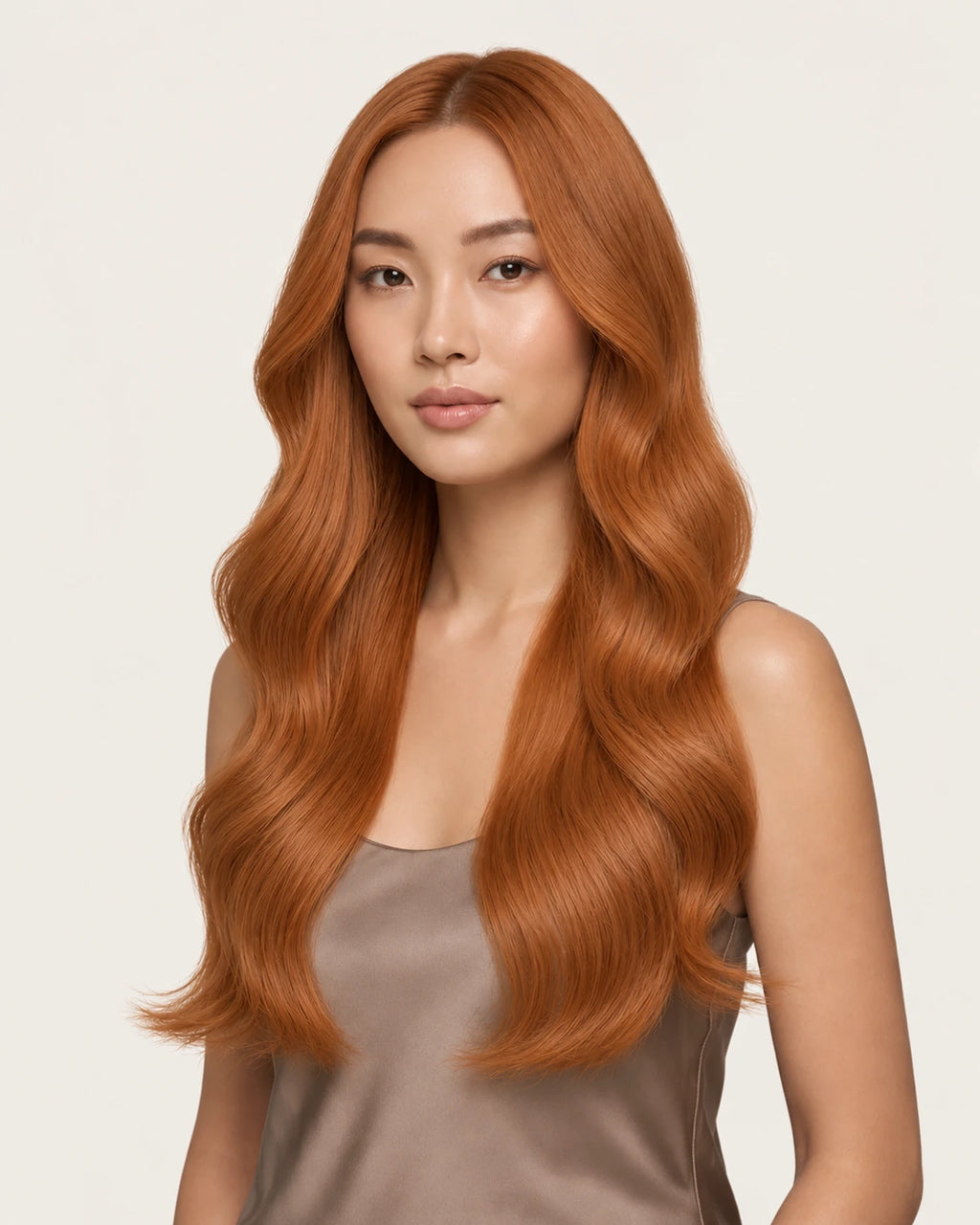 Dani Steel Ginger Ultra Thin Weft hair extensions — front view — Natural Wave product