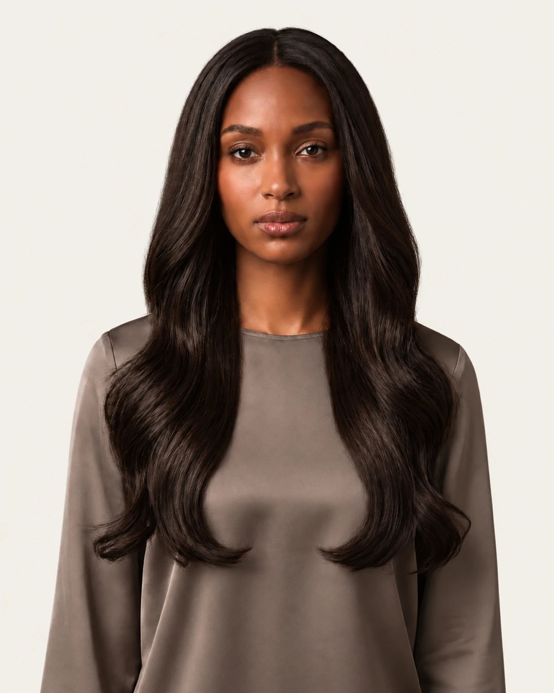 Dani Steel Soft Espresso Butterfly Weft hair extensions — front view — Straight product
