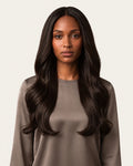Dani Steel Soft Espresso Butterfly Weft hair extensions — front view — Natural Wave product