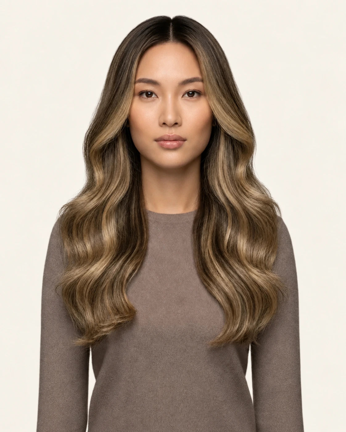Dani Steel Mocha Sand Balayage Butterfly Weft hair extensions — front view — Straight product
