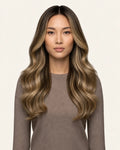 Dani Steel Mocha Sand Balayage Butterfly Weft hair extensions — front view — Natural Wave product