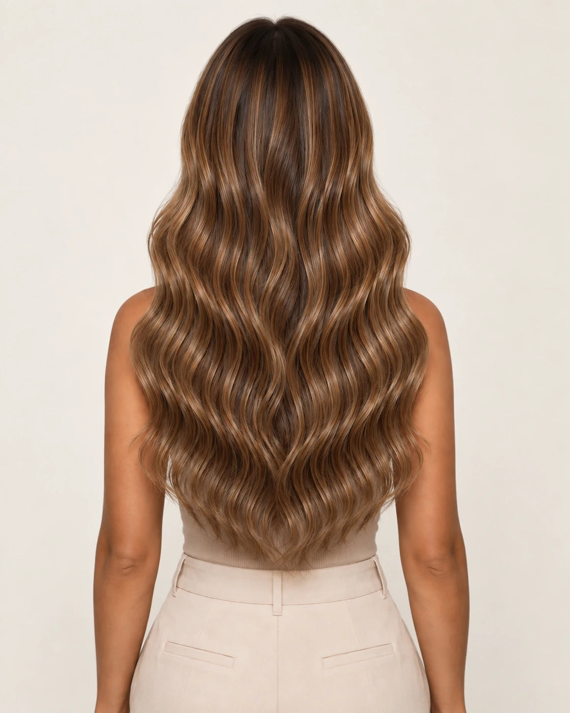Dani Steel Toffee Balayage Ultra Thin Weft hair extensions — rear view — Natural Wave product