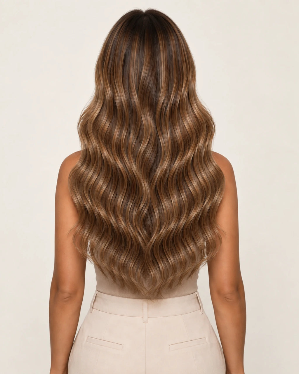 Dani Steel Toffee Balayage Ultra Thin Weft hair extensions — rear view — Straight product