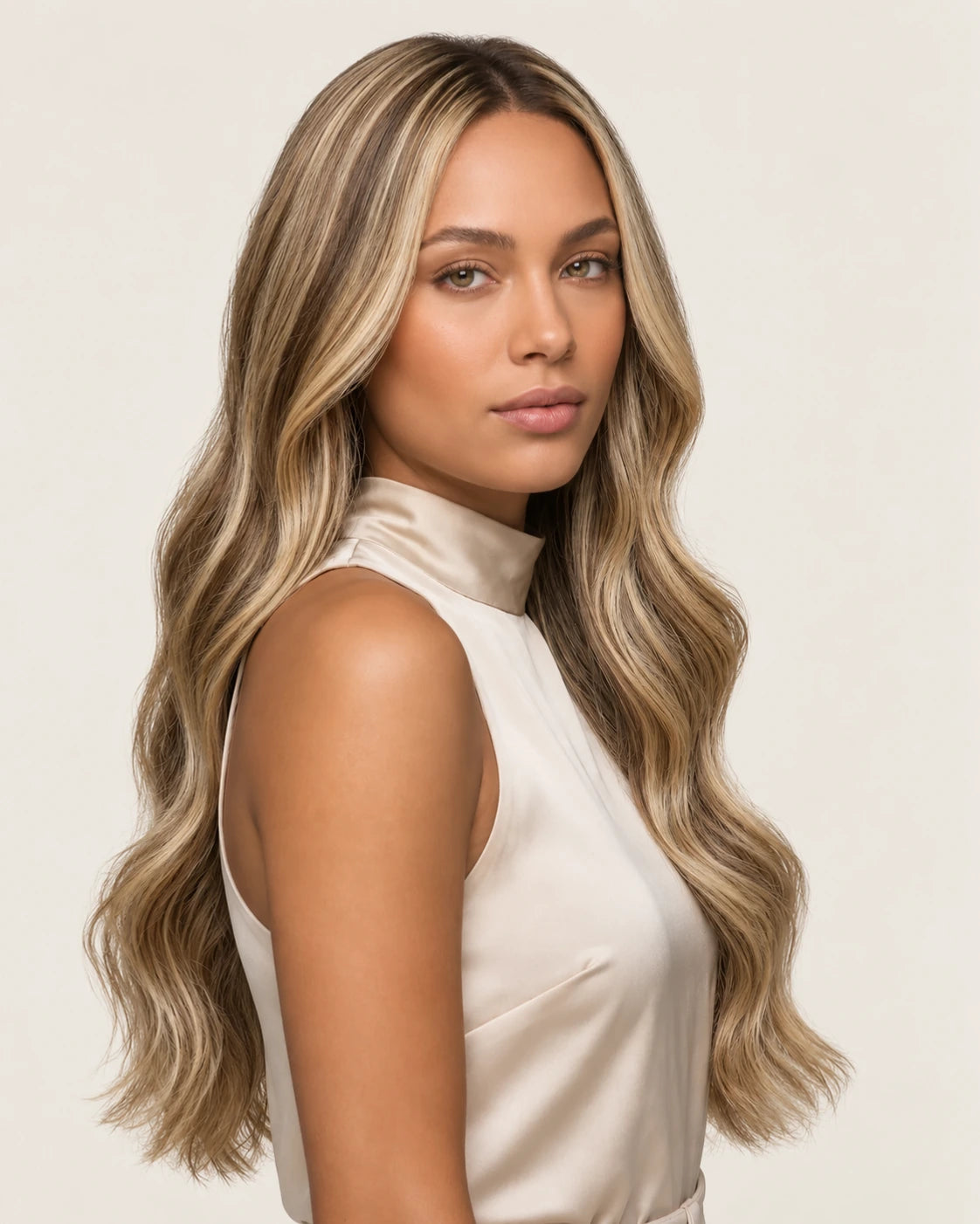 Dani Steel Iconic Balayage Ultra Thin Weft hair extensions — front view — Natural Wave product