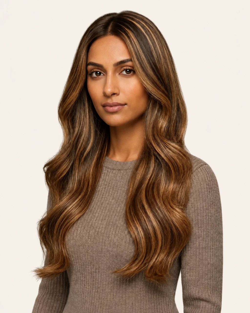 Dani Steel Soft Caramel Balayage Butterfly Weft hair extensions — front view — Straight product