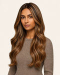Dani Steel Soft Caramel Balayage Butterfly Weft hair extensions — front view — Natural Wave product