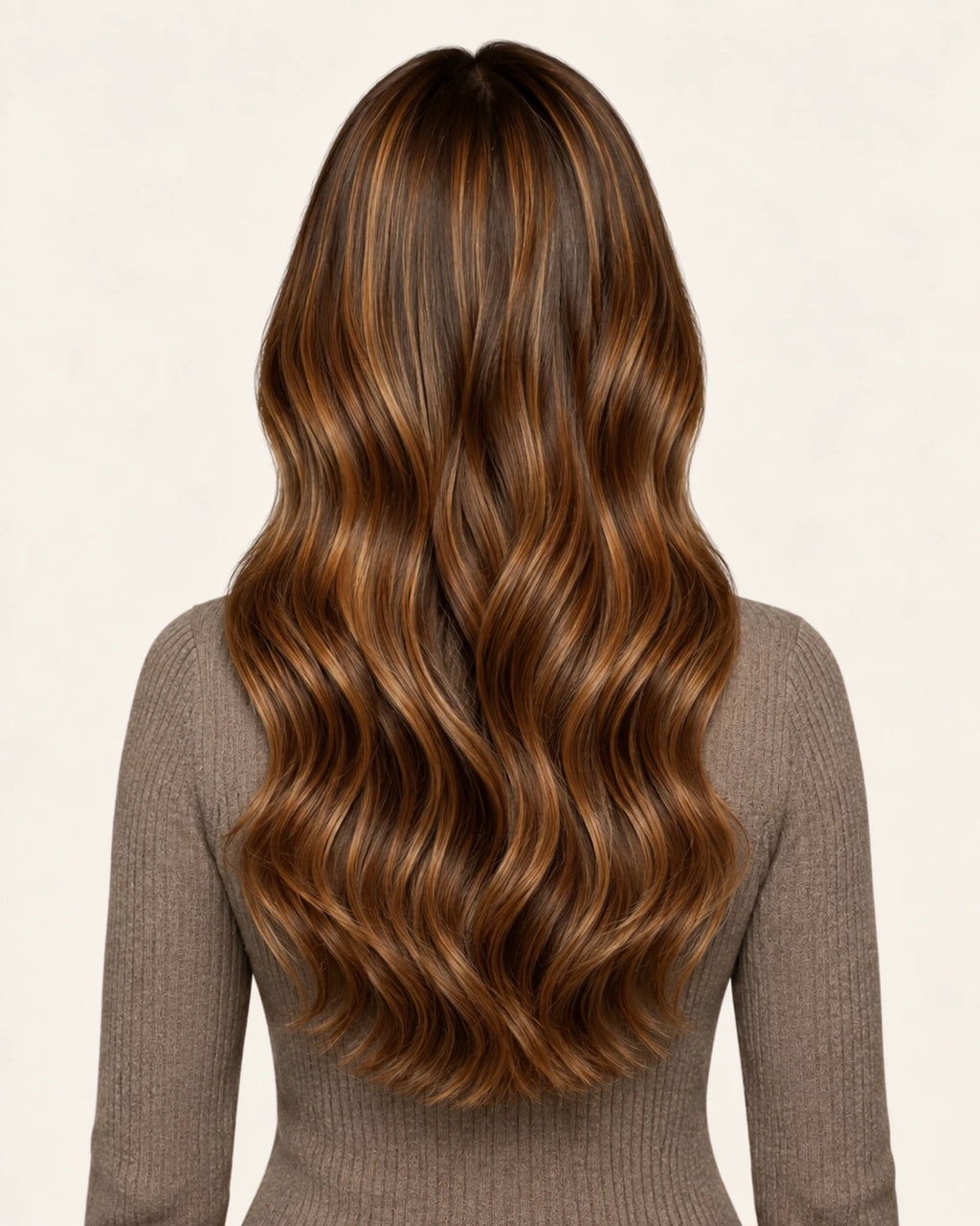 Dani Steel Soft Caramel Balayage Ultra Thin Weft hair extensions — rear view — Straight product