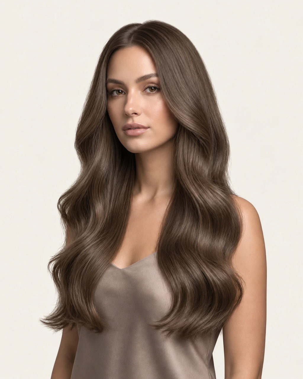 Dani Steel Premium Tobacco Butterfly Weft hair extensions — front view — Straight product