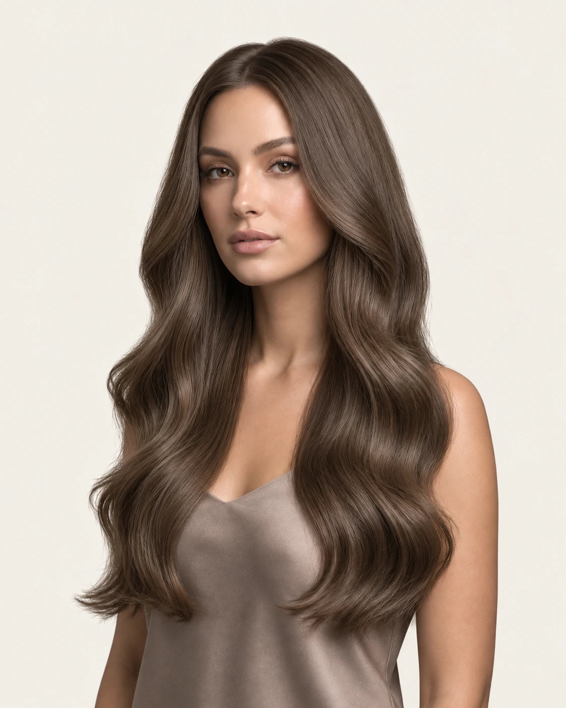 Dani Steel Premium Tobacco Butterfly Weft hair extensions — front view — Straight product