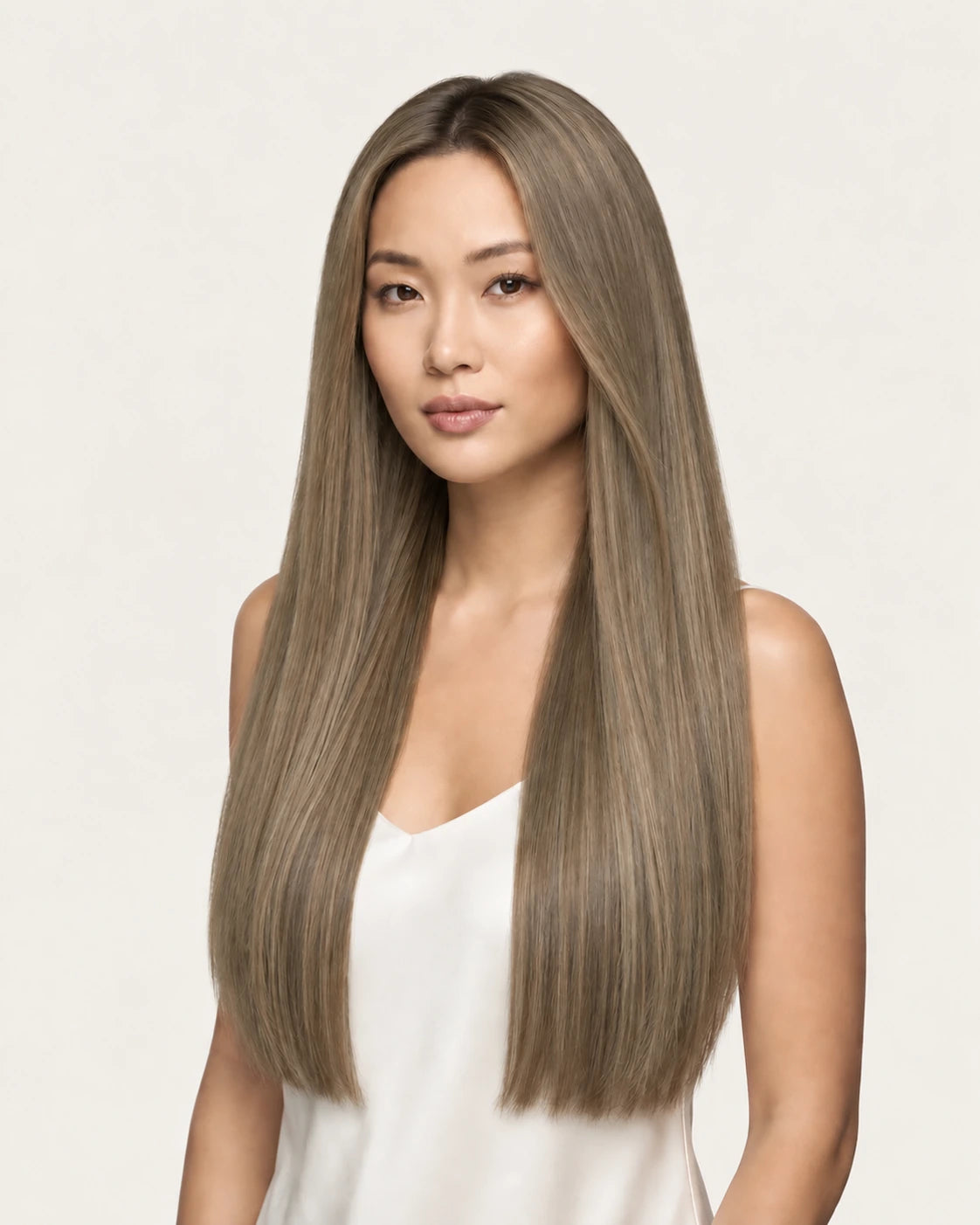 Dani Steel Soft Moss Butterfly Weft hair extensions — front view — Straight product