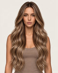 Dani Steel Chestnut Cream Balayage Butterfly Weft hair extensions — front view — Straight product