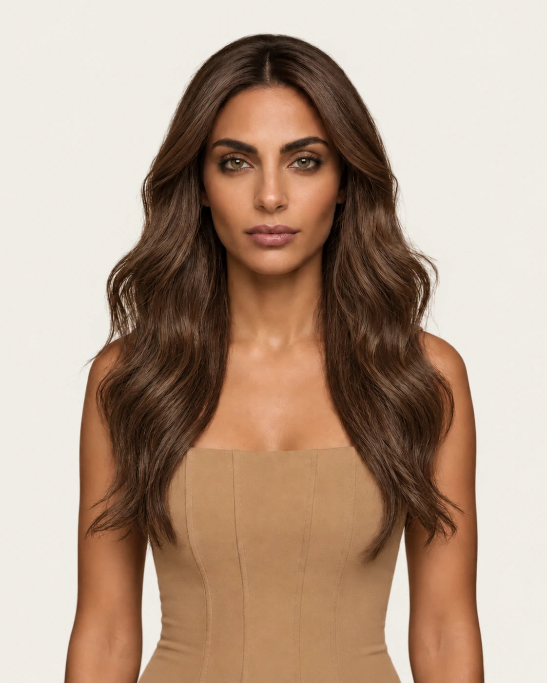 Dani Steel Chestnut Butterfly Weft hair extensions — front view — Straight product