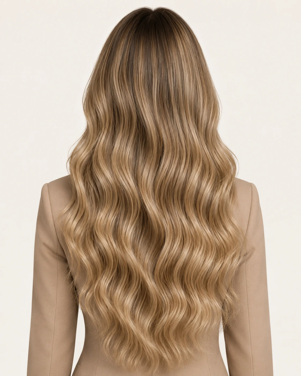 Dani Steel Honey Pearl Balayage Ultra Thin Weft hair extensions — rear view — Natural Wave product