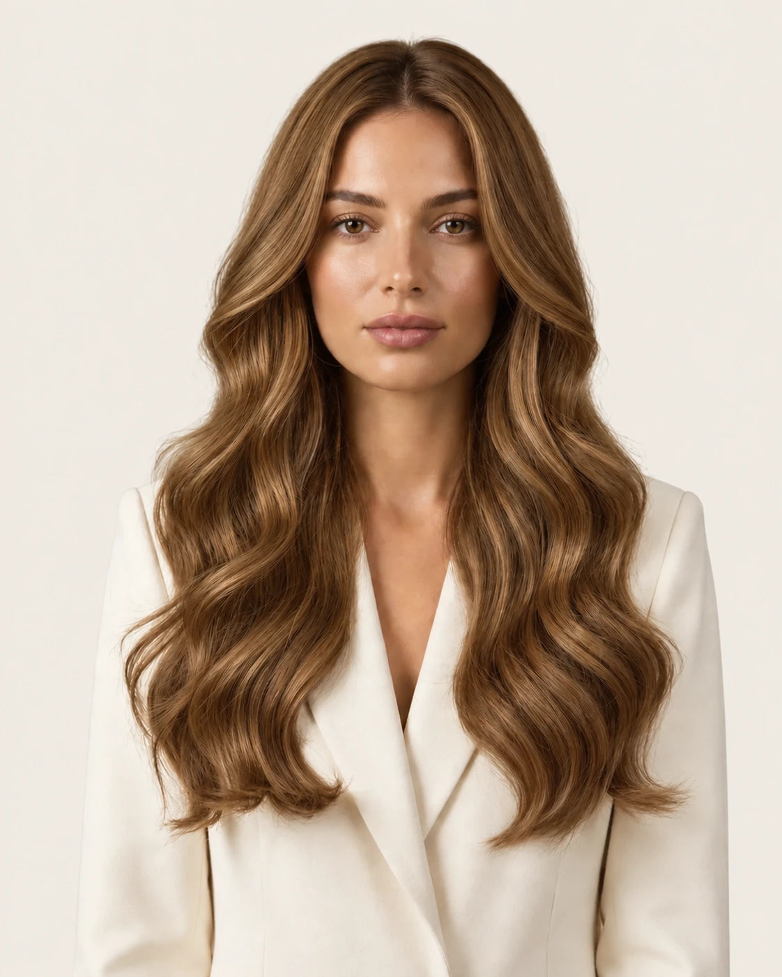 Dani Steel Honey Toffee Butterfly Weft hair extensions — front view — Straight product