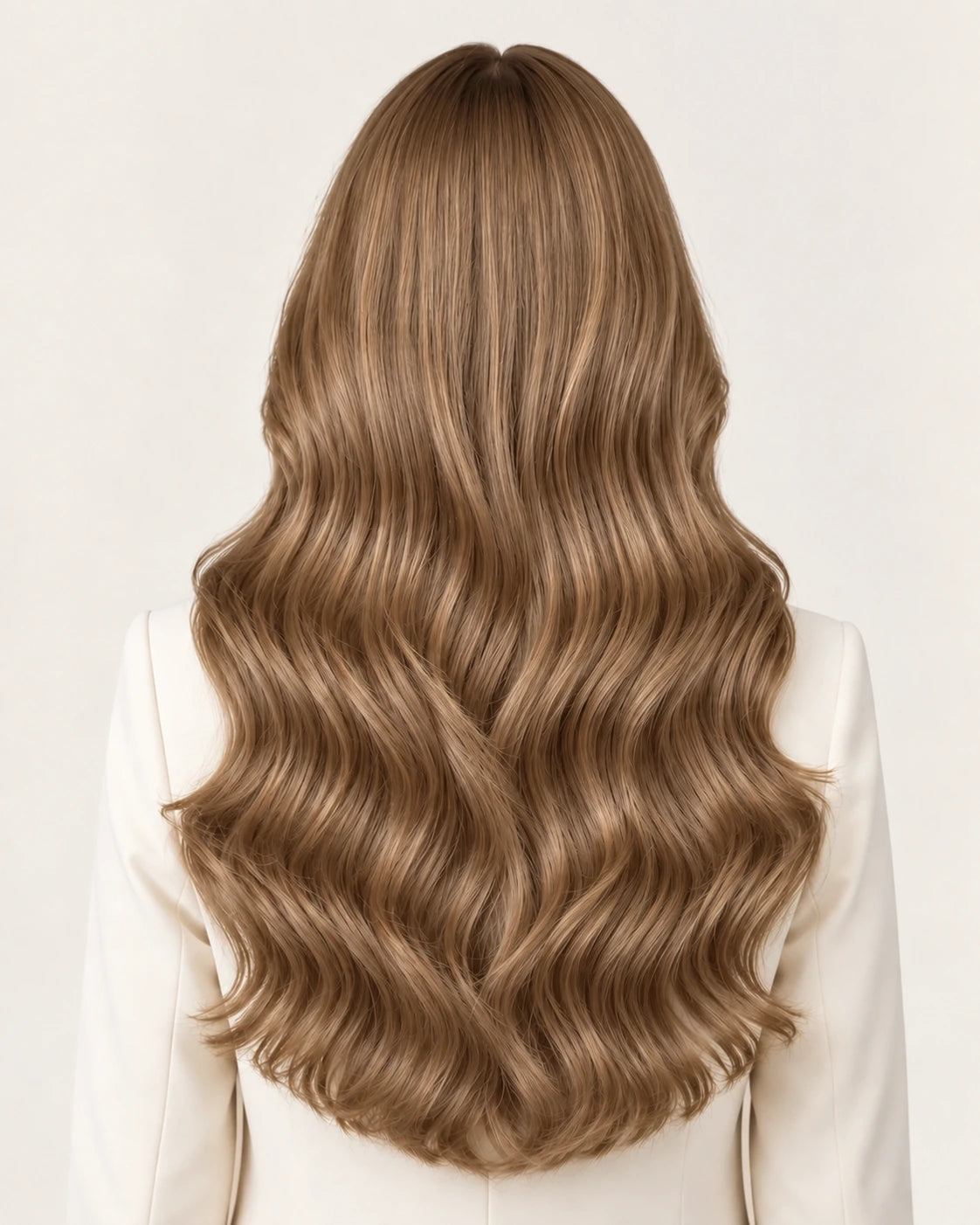 Dani Steel Honey Toffee Ultra Thin Weft hair extensions — rear view — Straight product