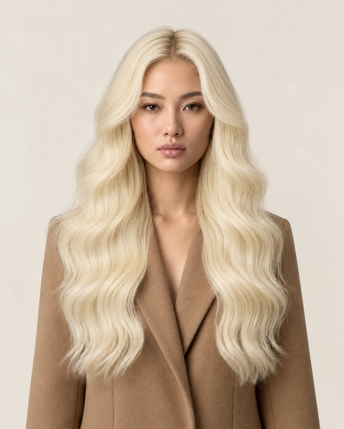 Dani Steel Arctic Blonde Butterfly Weft hair extensions — front view — Natural Wave product