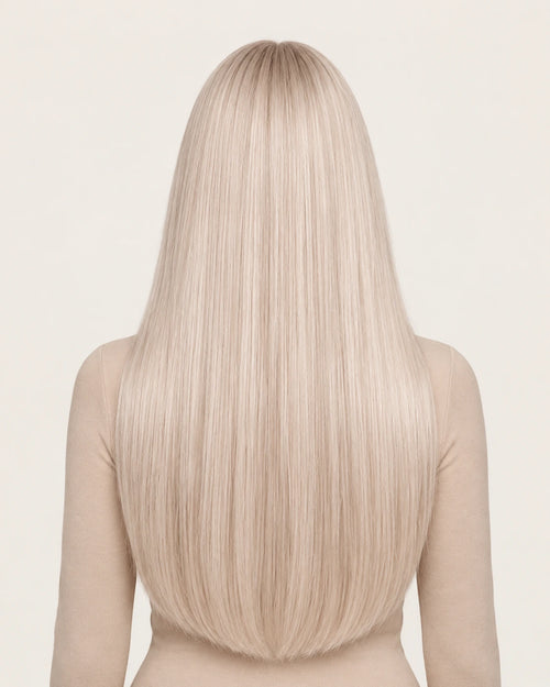 Dani Steel Cool Cotton Candy Butterfly Weft hair extensions — rear view — Natural Wave product