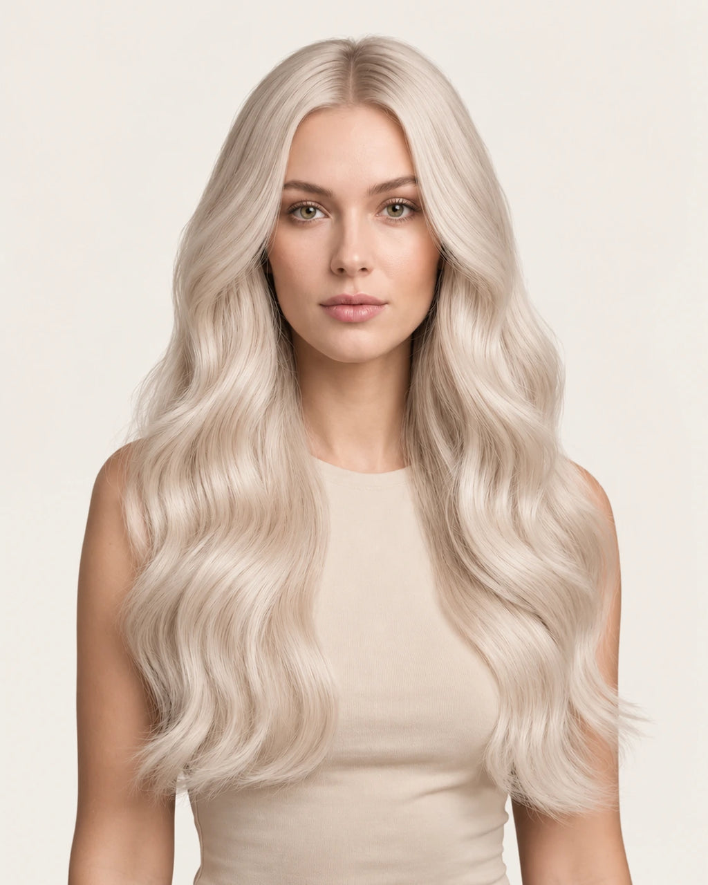 Dani Steel Cool Cotton Candy Butterfly Weft hair extensions — front view — Natural Wave product