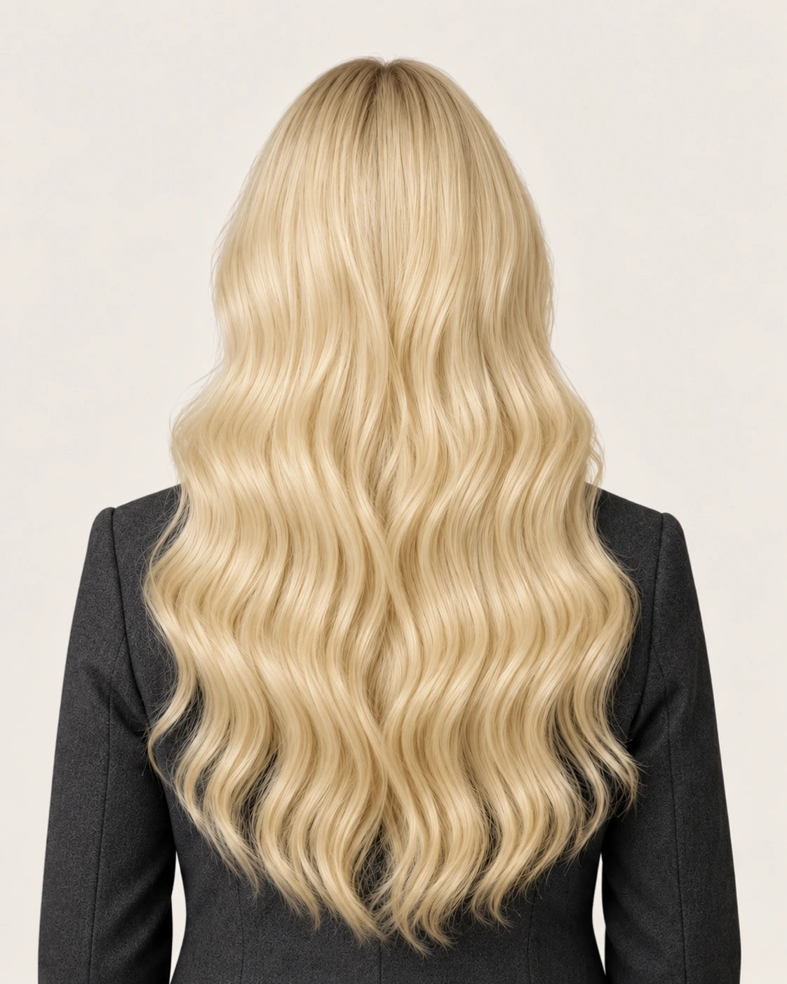 Dani Steel Iconic Platinum Butterfly Weft hair extensions — rear view — Natural Wave product