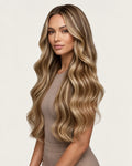 Dani Steel Almond Vanilla Balayage Butterfly Weft hair extensions — front view — Natural Wave product