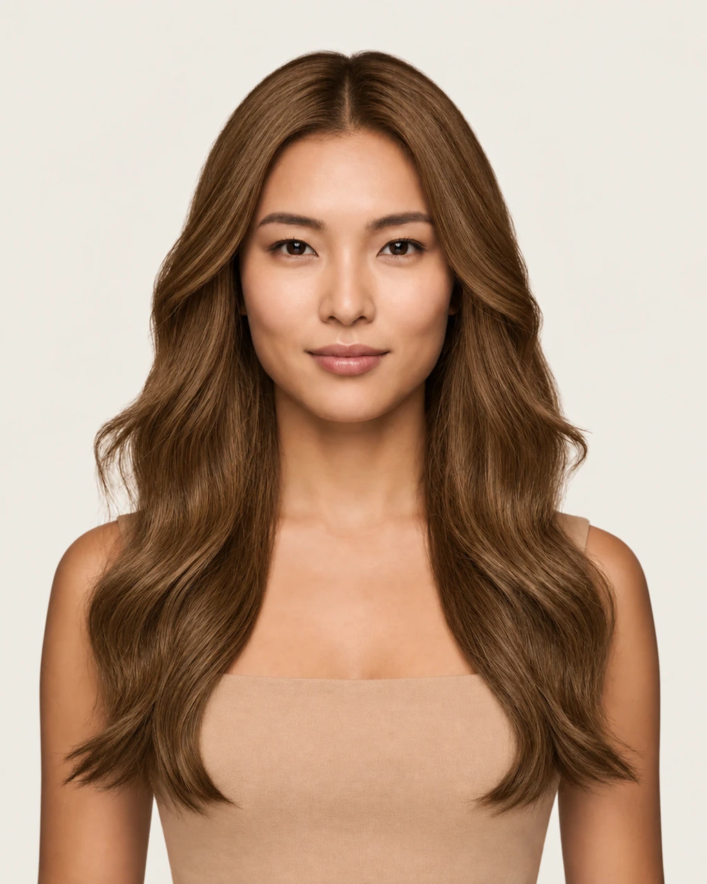 Dani Steel Toasted Almond Butterfly Weft hair extensions — front view — Natural Wave product
