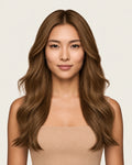 Dani Steel Toasted Almond Ultra Thin Weft hair extensions — front view — Natural Wave product