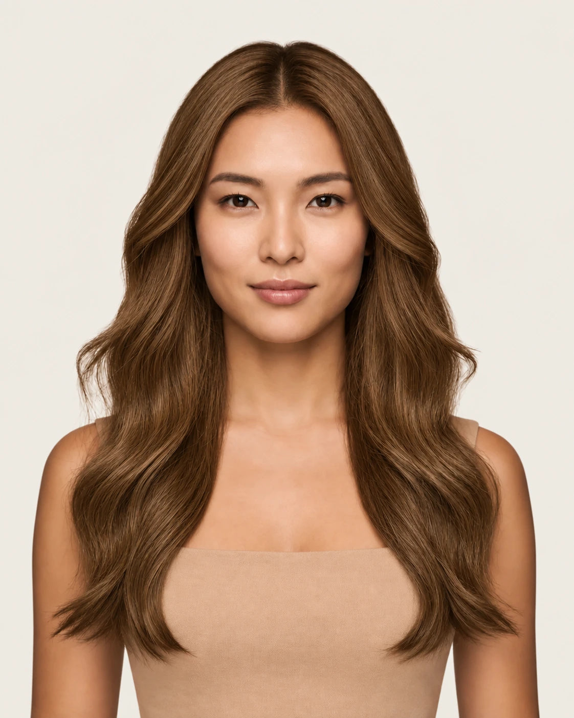 Dani Steel Toasted Almond Ultra Thin Weft hair extensions — front view — Natural Wave product